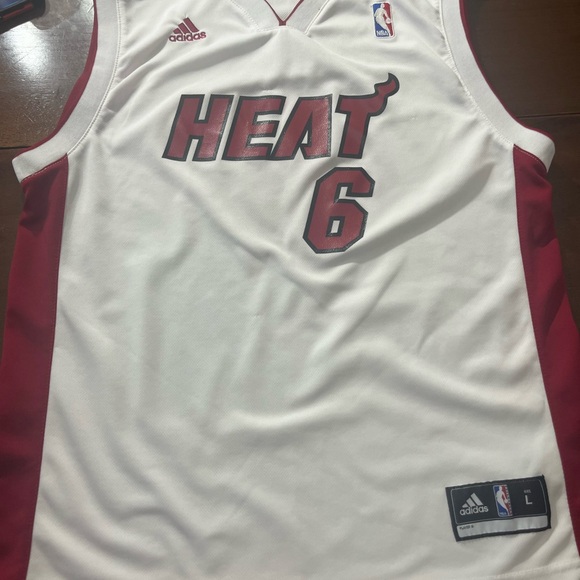 Adidas LeBron James #6 Miami Heat White and Red Basketball Jersey - Picture 1 of 6